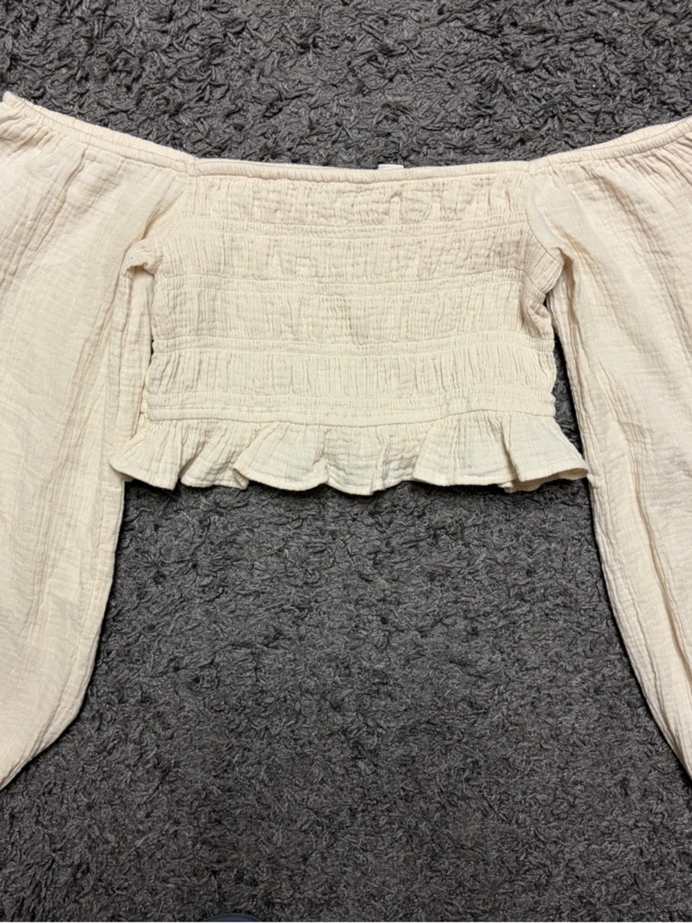 Roxy Cream Smocked Crop Top
